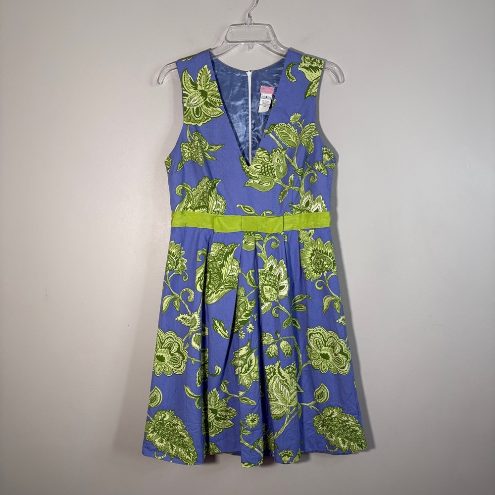 Molly B Women’s Fit And Flare Floral Dress 8 Green Blue Resort Garden Party